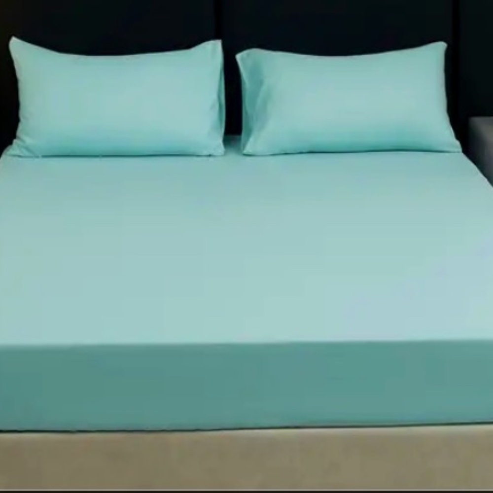 Queen Fitted Sheet Set 4pcs Cotton Bedding Set Flat Sheet Pillowcase Mint Green